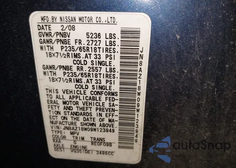 2009 Nissan Murano Sl z USA, uszkodzony, nr VIN JN8AZ18W09W123949